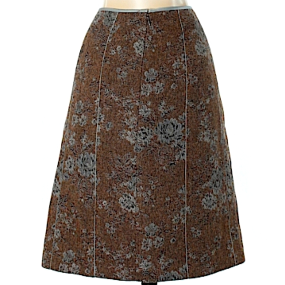 Ann Taylor Brown and Gray Floral A-Line Skirt